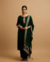 Bottle Green Floral Buta Patterned Straight Suit